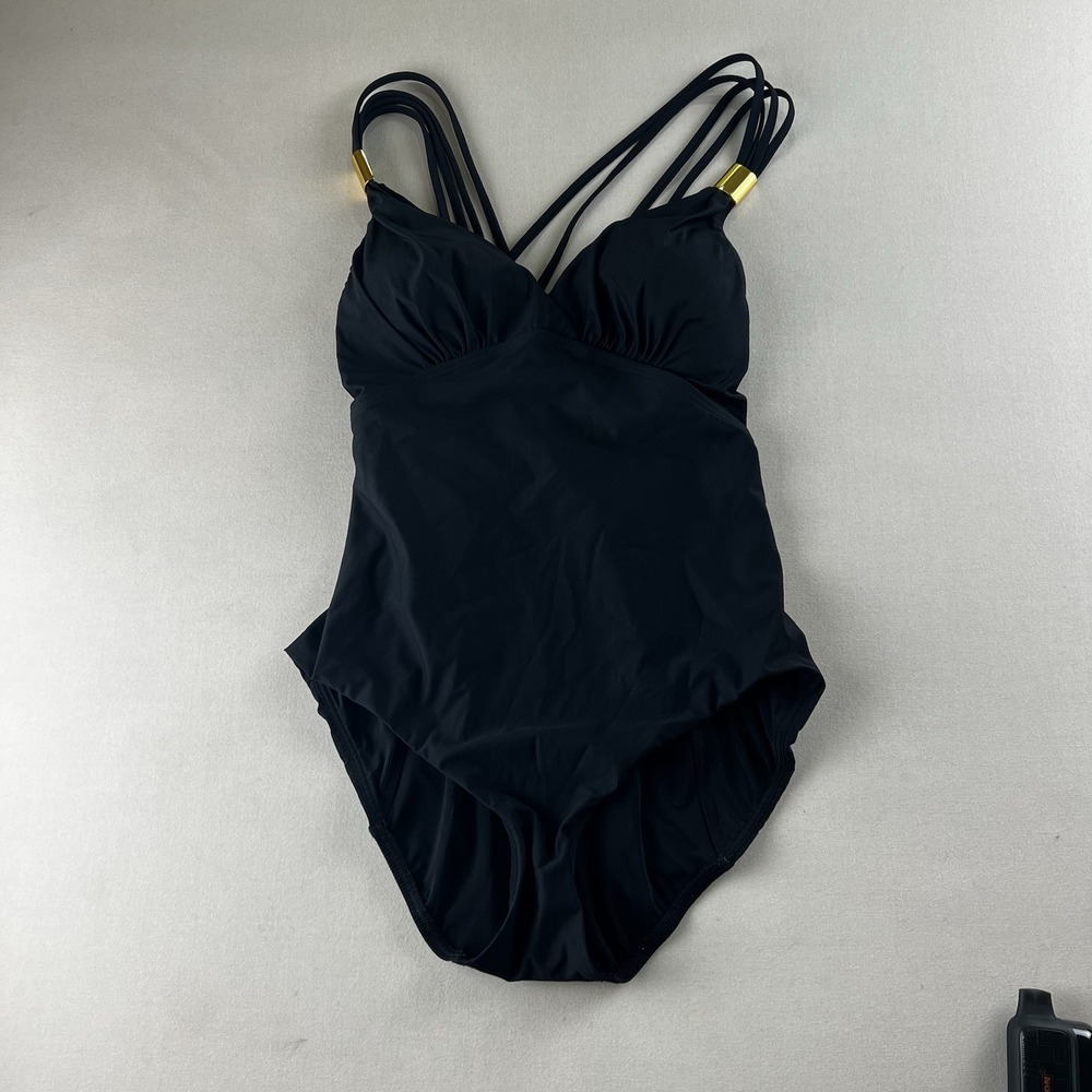 Amoressa by Miraclesuit Black Strappy Lattice Back One Piece Swimsuit Size 10